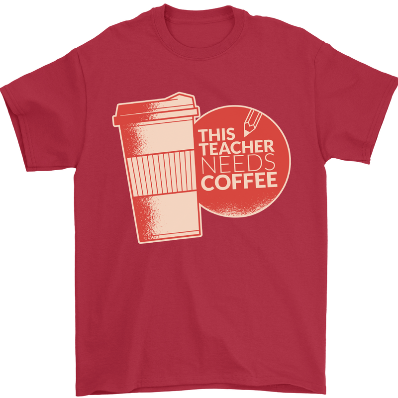 This Teacher Needs Coffee Funny Teaching Mens T-Shirt Cotton Gildan Red