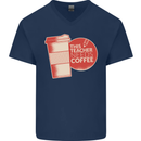 This Teacher Needs Coffee Funny Teaching Mens V-Neck Cotton T-Shirt Navy Blue