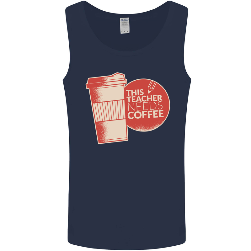 This Teacher Needs Coffee Funny Teaching Mens Vest Tank Top Navy Blue