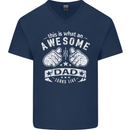 This is What an Awesome Dad Looks Like Mens V-Neck Cotton T-Shirt Navy Blue