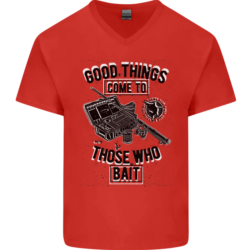 Those Who Bait Fishing Fisherman Funny Mens V-Neck Cotton T-Shirt Red