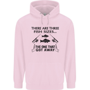 Three Fish Sizes Funny Fishing Fisherman Childrens Kids Hoodie Light Pink