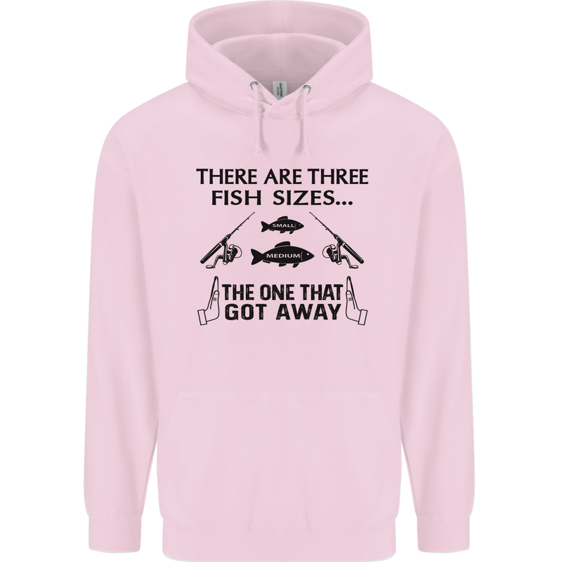 Three Fish Sizes Funny Fishing Fisherman Childrens Kids Hoodie Light Pink