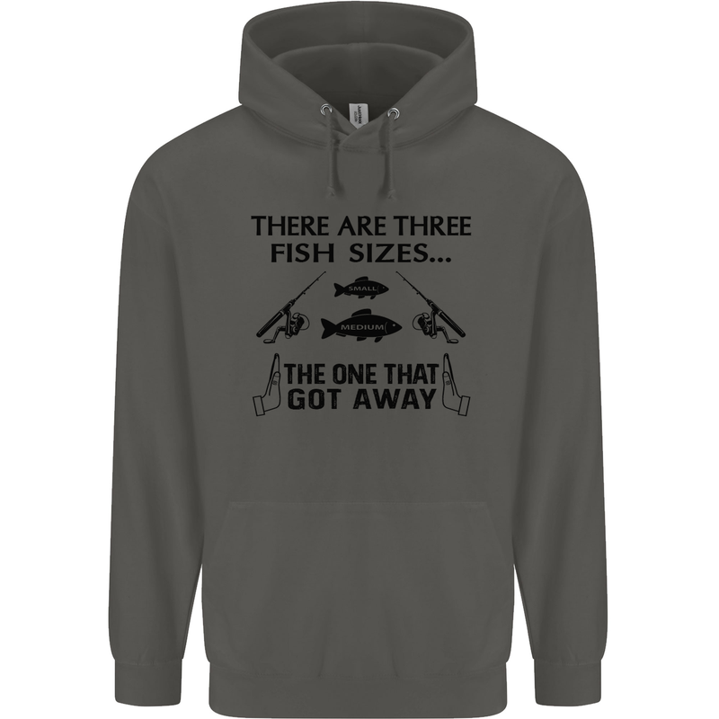 Three Fish Sizes Funny Fishing Fisherman Childrens Kids Hoodie Storm Grey