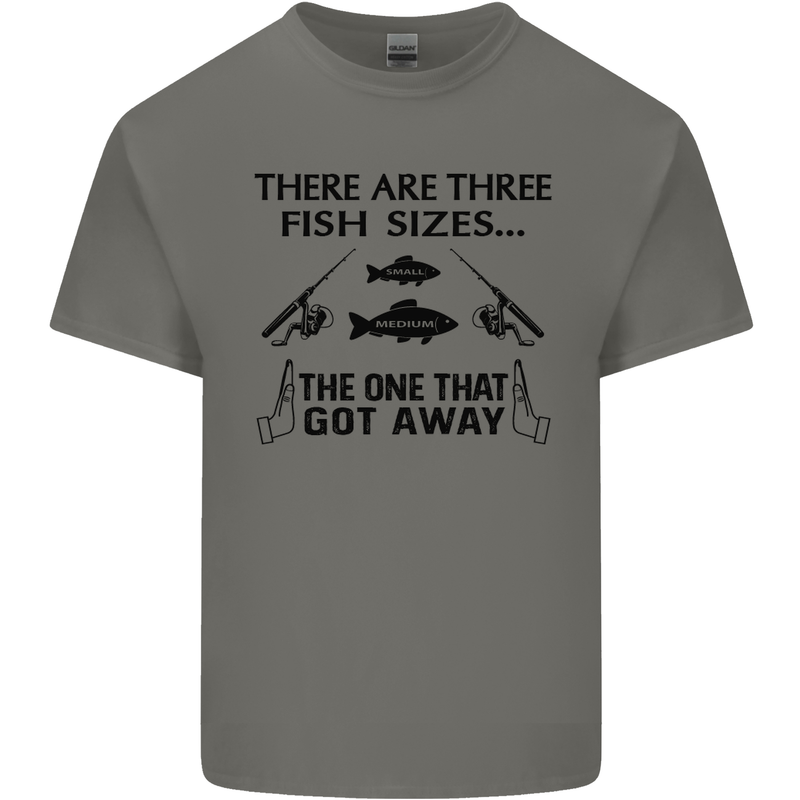 Three Fish Sizes Funny Fishing Fisherman Kids T-Shirt Childrens Charcoal