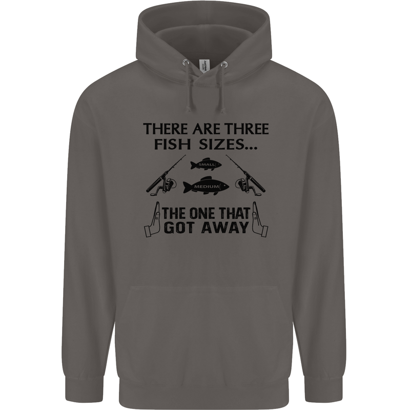 Three Fish Sizes Funny Fishing Fisherman Mens 80% Cotton Hoodie Charcoal