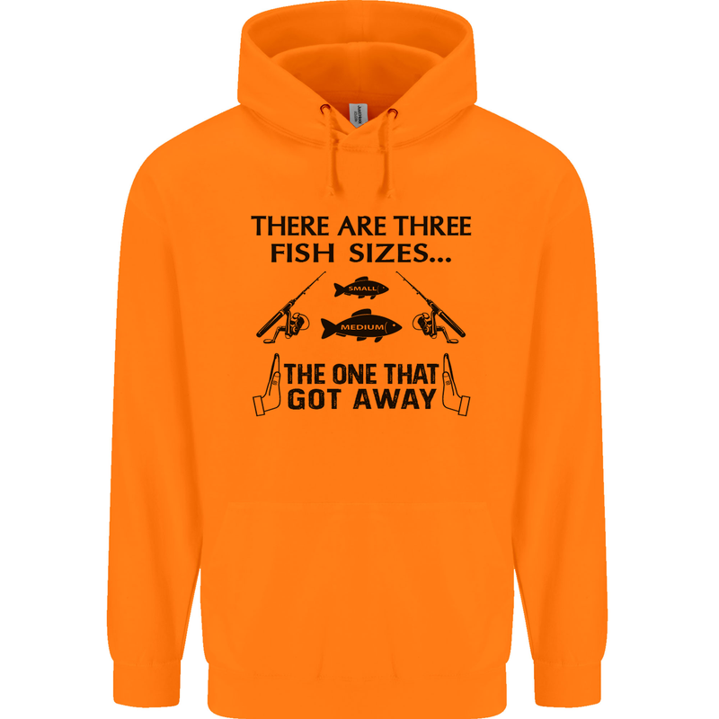 Three Fish Sizes Funny Fishing Fisherman Mens 80% Cotton Hoodie Orange