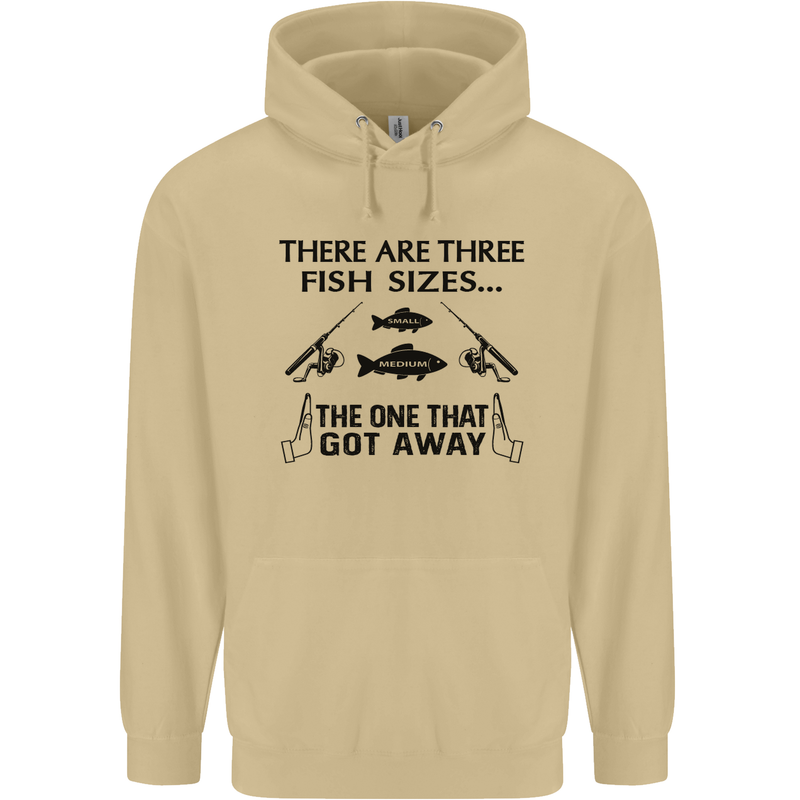 Three Fish Sizes Funny Fishing Fisherman Mens 80% Cotton Hoodie Sand