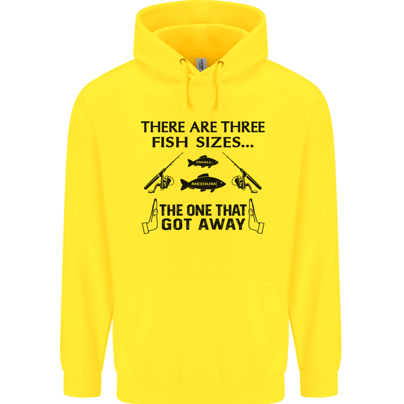 Three Fish Sizes Funny Fishing Fisherman Mens 80% Cotton Hoodie Yellow