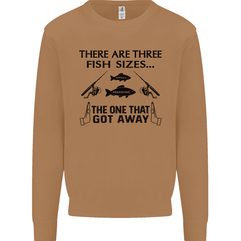 Three Fish Sizes Funny Fishing Fisherman Mens Sweatshirt Jumper Caramel Latte