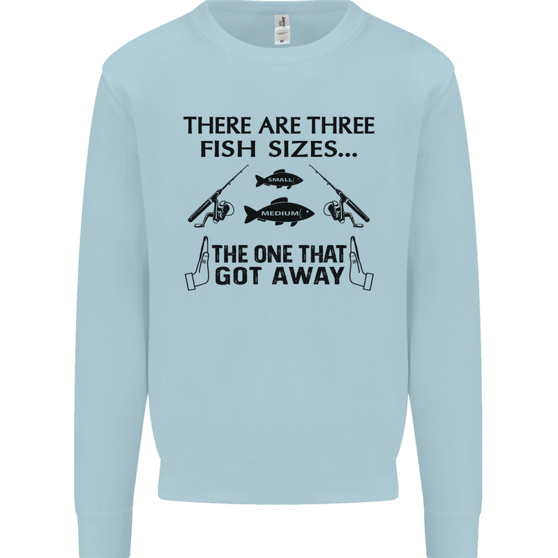 Three Fish Sizes Funny Fishing Fisherman Mens Sweatshirt Jumper Light Blue