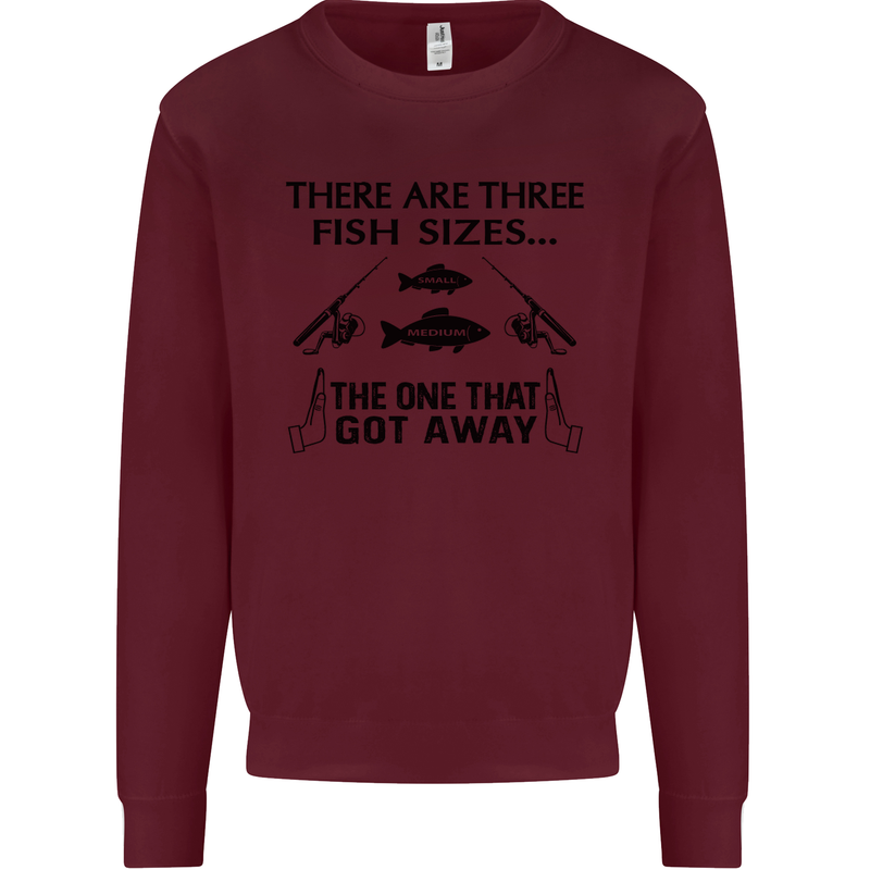 Three Fish Sizes Funny Fishing Fisherman Mens Sweatshirt Jumper Maroon