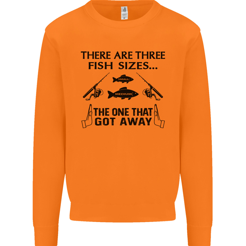 Three Fish Sizes Funny Fishing Fisherman Mens Sweatshirt Jumper Orange