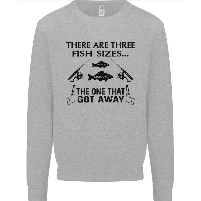 Three Fish Sizes Funny Fishing Fisherman Mens Sweatshirt Jumper Sports Grey