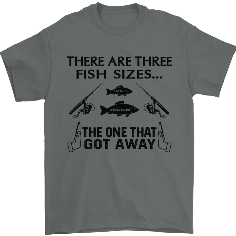 Three Fish Sizes Funny Fishing Fisherman Mens T-Shirt Cotton Gildan Charcoal