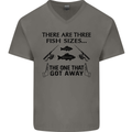 Three Fish Sizes Funny Fishing Fisherman Mens V-Neck Cotton T-Shirt Charcoal