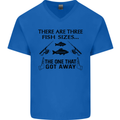 Three Fish Sizes Funny Fishing Fisherman Mens V-Neck Cotton T-Shirt Royal Blue
