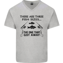 Three Fish Sizes Funny Fishing Fisherman Mens V-Neck Cotton T-Shirt Sports Grey