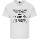 Three Fish Sizes Funny Fishing Fisherman Mens V-Neck Cotton T-Shirt White