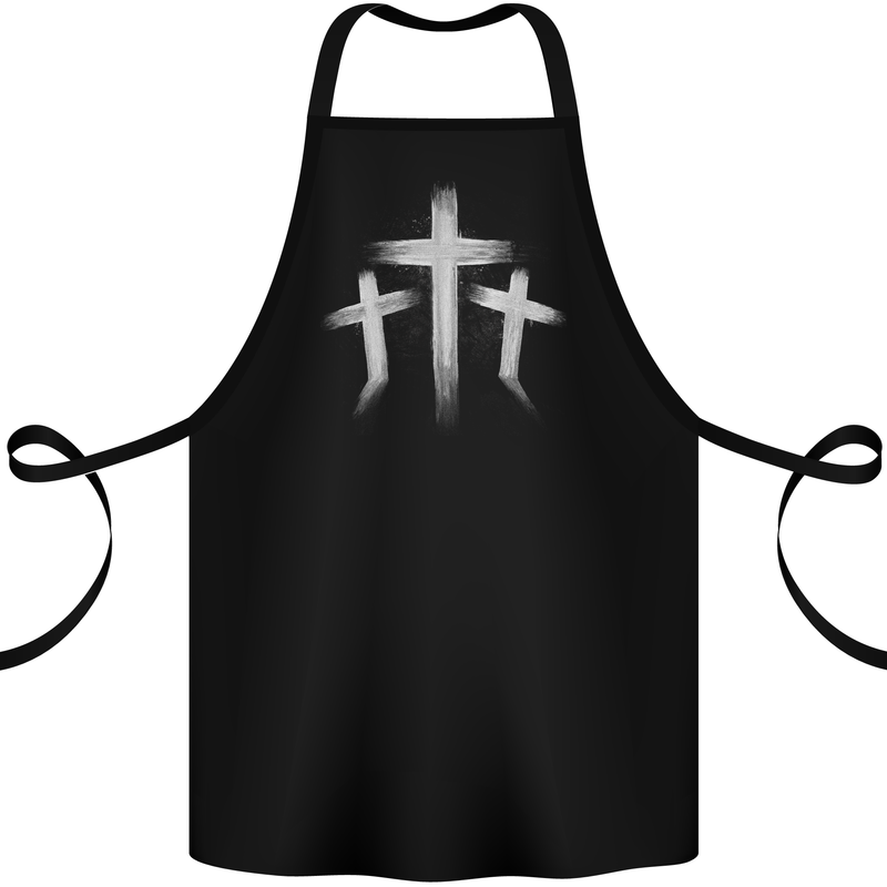 Three Gothic Crosses Grunge Cotton Apron 100% Organic Black