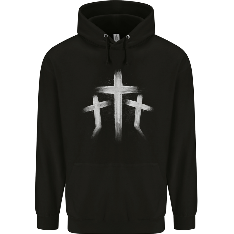 Three Gothic Crosses Grunge Mens 80% Cotton Hoodie Black
