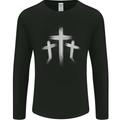 Three Gothic Crosses Grunge Mens Long Sleeve T-Shirt Black