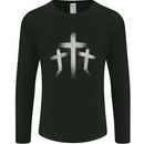 Three Gothic Crosses Grunge Mens Long Sleeve T-Shirt Black