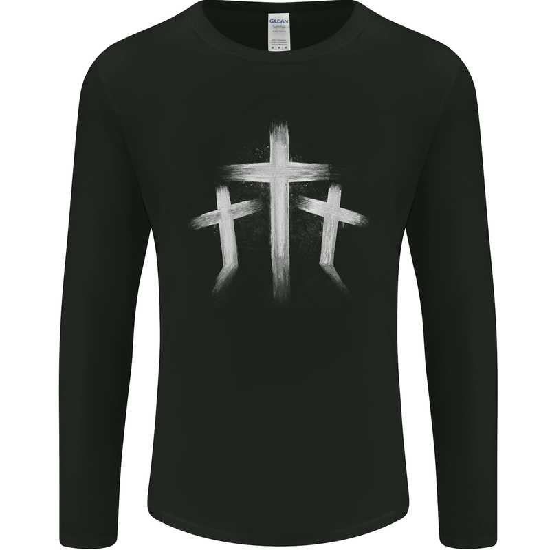 Three Gothic Crosses Grunge Mens Long Sleeve T-Shirt Black