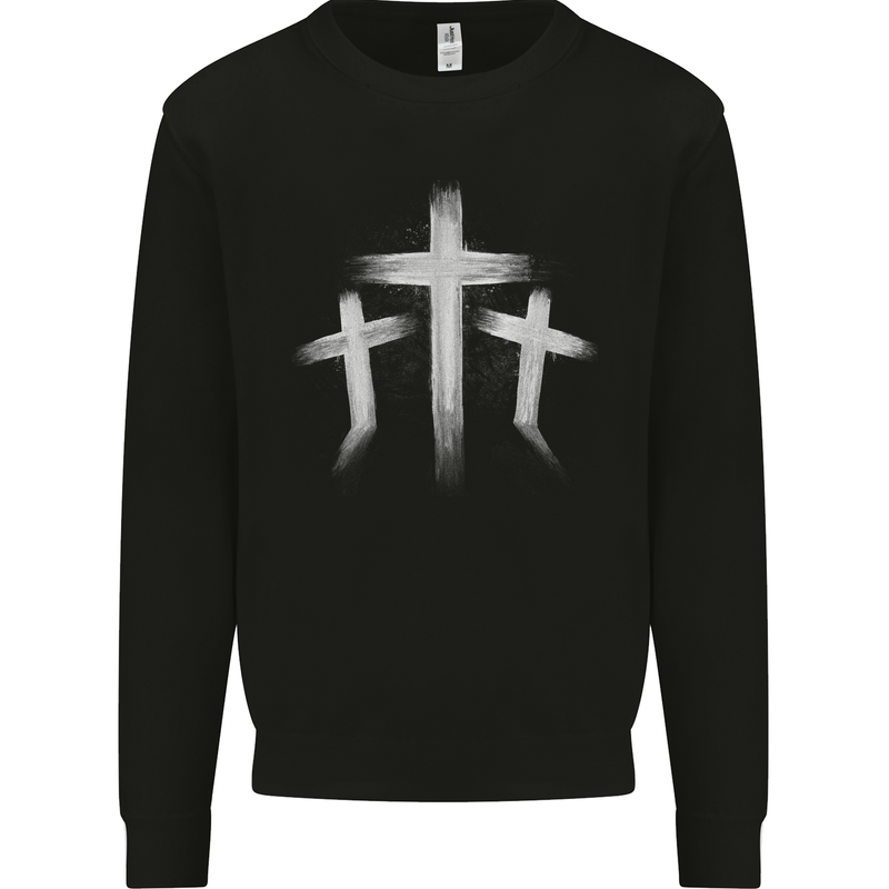 Three Gothic Crosses Grunge Mens Sweatshirt Jumper Black