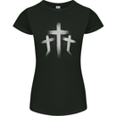 Three Gothic Crosses Grunge Womens Petite Cut T-Shirt Black