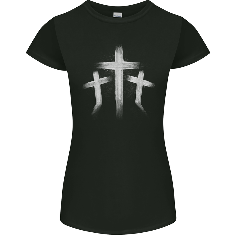 Three Gothic Crosses Grunge Womens Petite Cut T-Shirt Black
