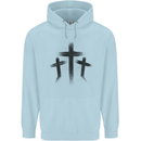 Three Grunge Crosses Gothic Childrens Kids Hoodie Light Blue