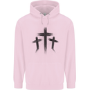 Three Grunge Crosses Gothic Childrens Kids Hoodie Light Pink