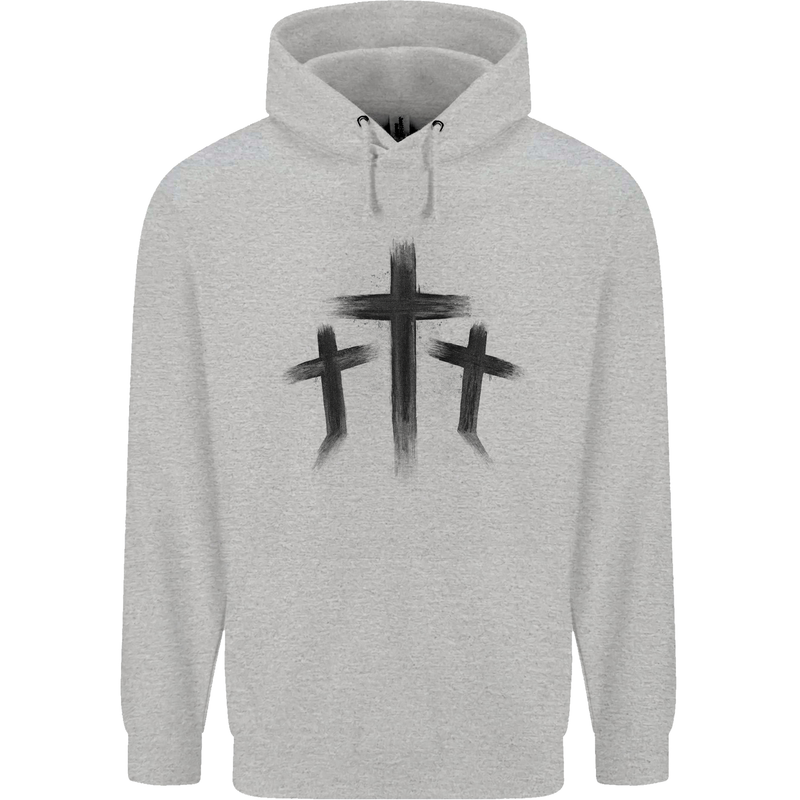 Three Grunge Crosses Gothic Childrens Kids Hoodie Sports Grey