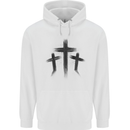 Three Grunge Crosses Gothic Childrens Kids Hoodie White