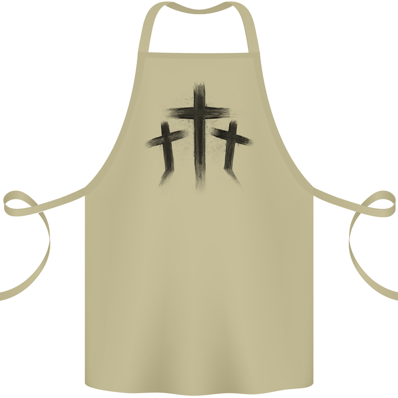 Three Grunge Crosses Gothic Cotton Apron 100% Organic Khaki