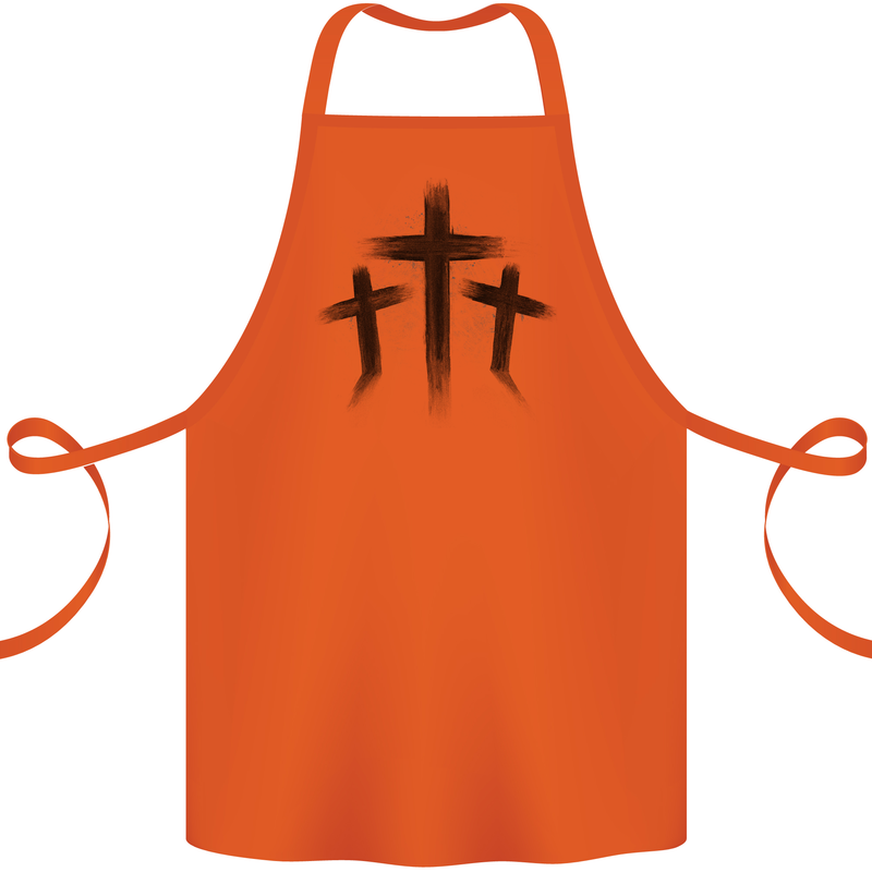 Three Grunge Crosses Gothic Cotton Apron 100% Organic Orange