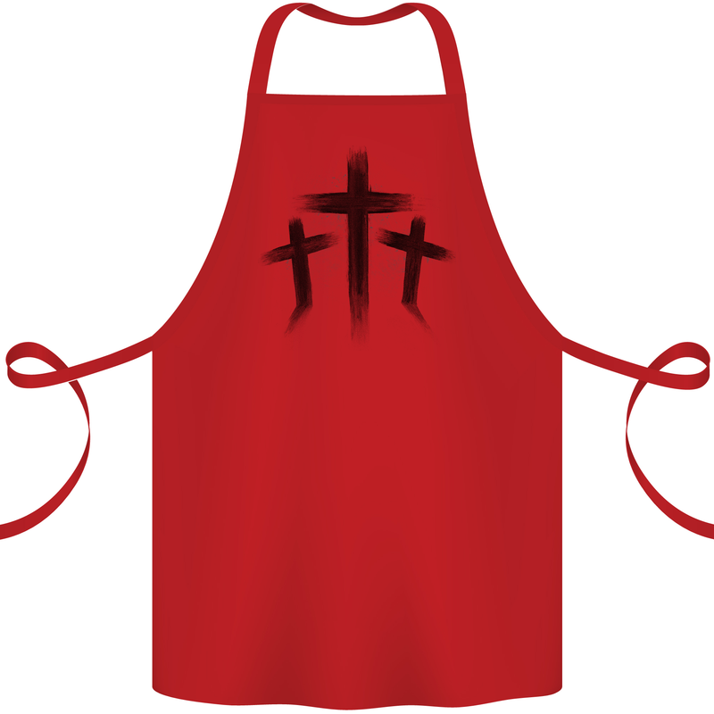 Three Grunge Crosses Gothic Cotton Apron 100% Organic Red