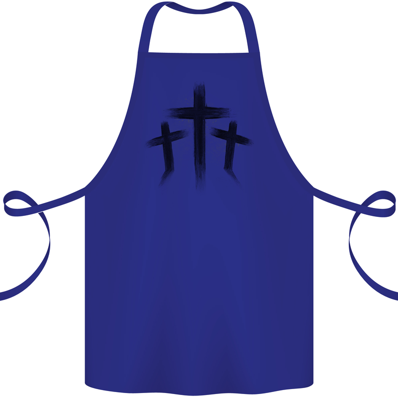 Three Grunge Crosses Gothic Cotton Apron 100% Organic Royal Blue