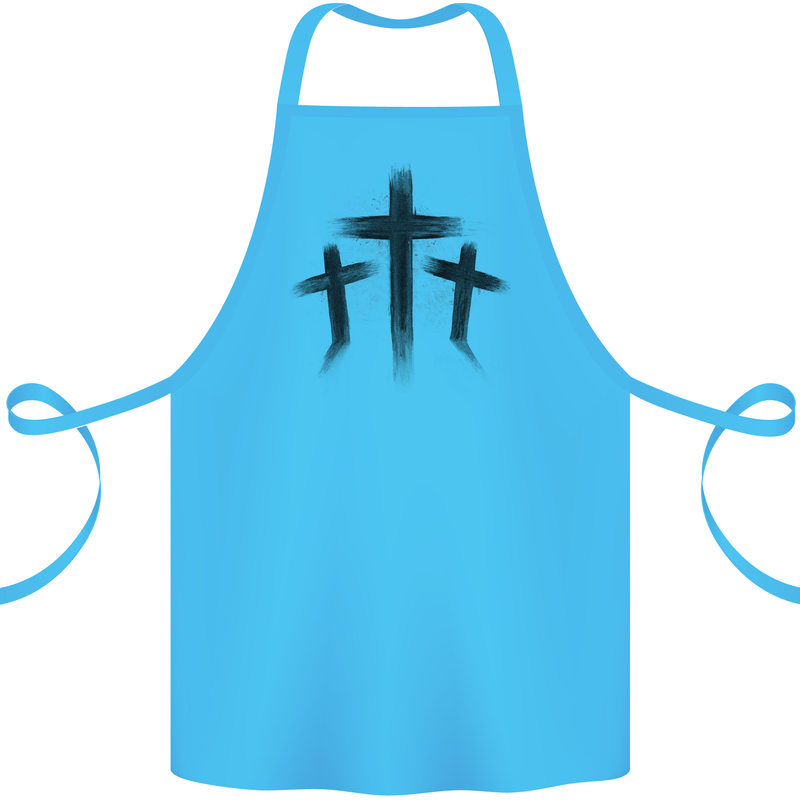 Three Grunge Crosses Gothic Cotton Apron 100% Organic Turquoise