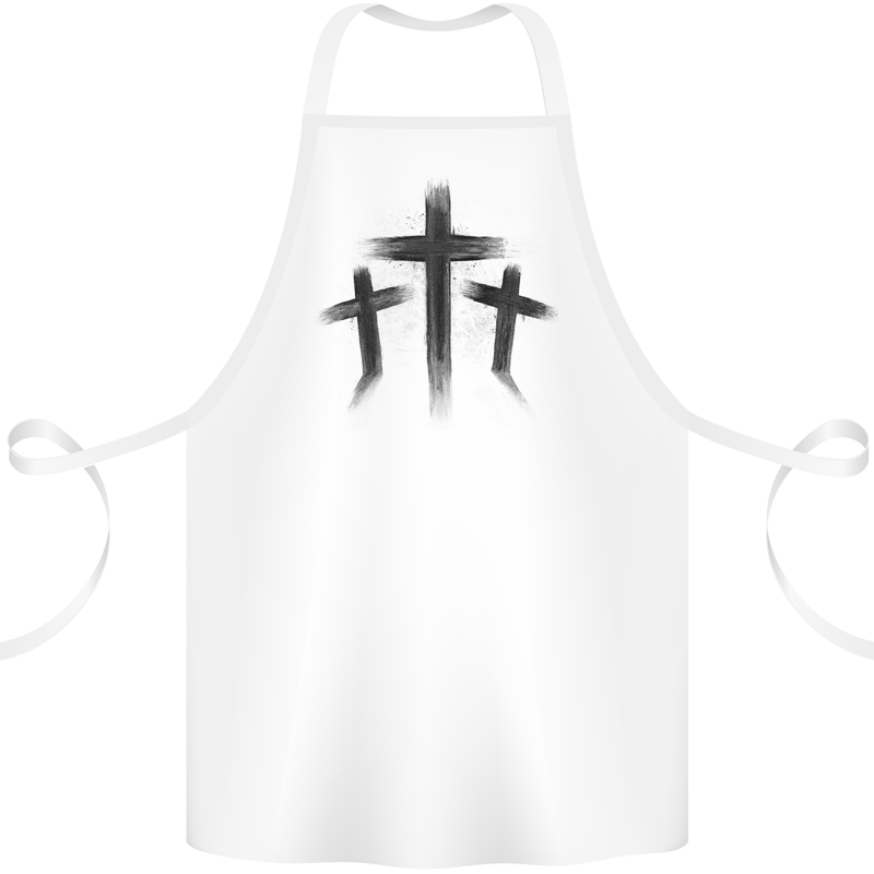 Three Grunge Crosses Gothic Cotton Apron 100% Organic White