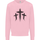 Three Grunge Crosses Gothic Kids Sweatshirt Jumper Light Pink