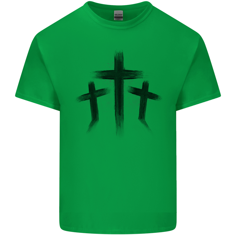 Three Grunge Crosses Gothic Kids T-Shirt Childrens Irish Green