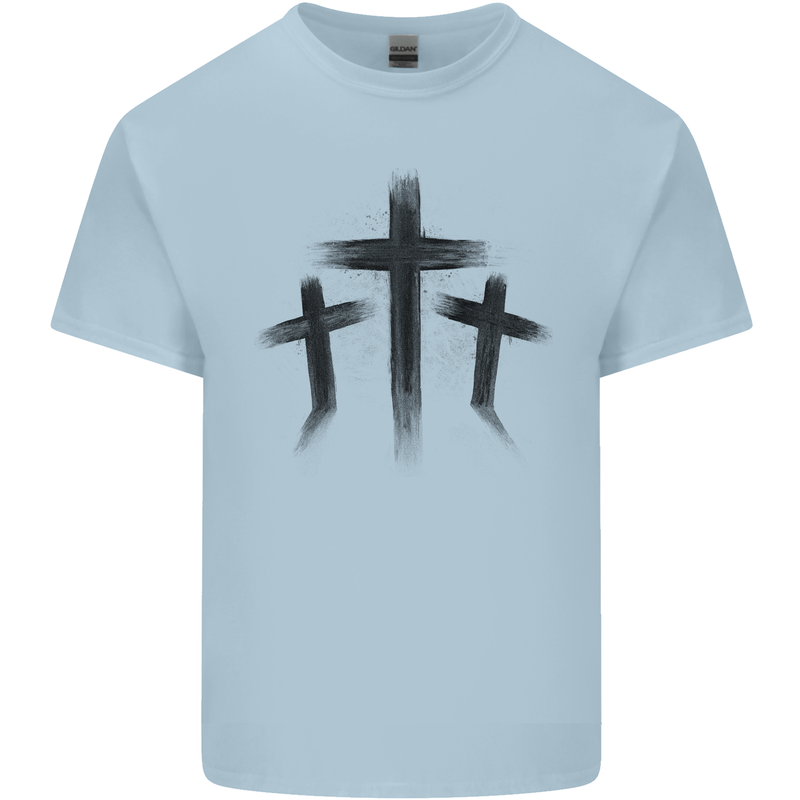 Three Grunge Crosses Gothic Kids T-Shirt Childrens Light Blue