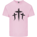 Three Grunge Crosses Gothic Kids T-Shirt Childrens Light Pink