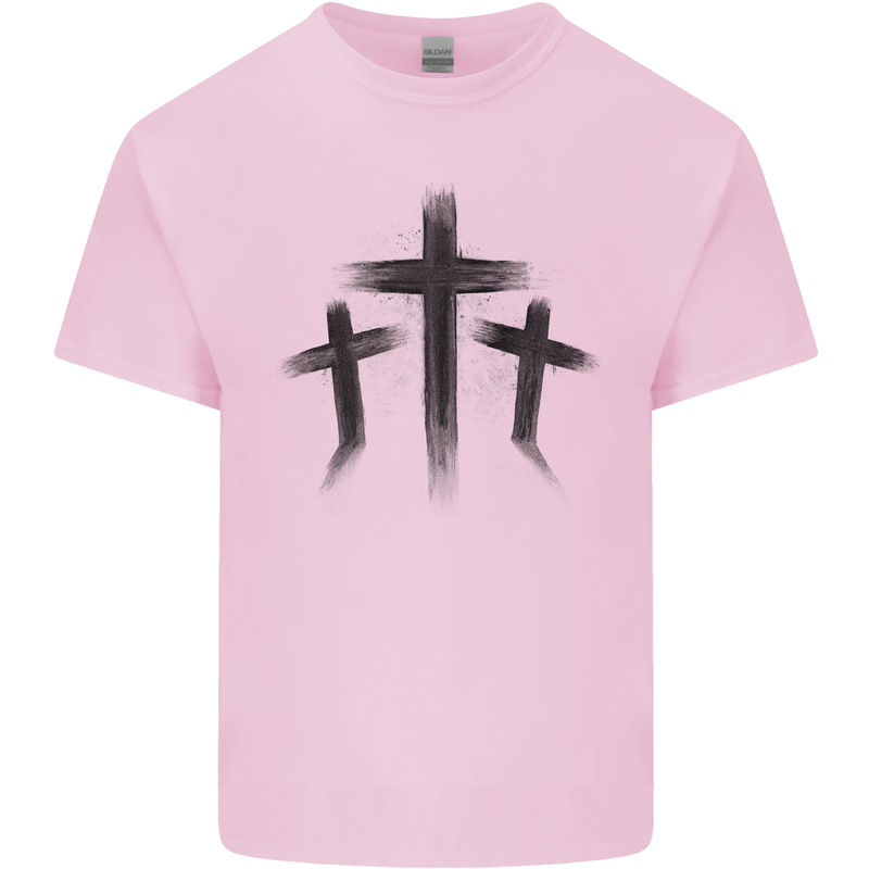 Three Grunge Crosses Gothic Kids T-Shirt Childrens Light Pink