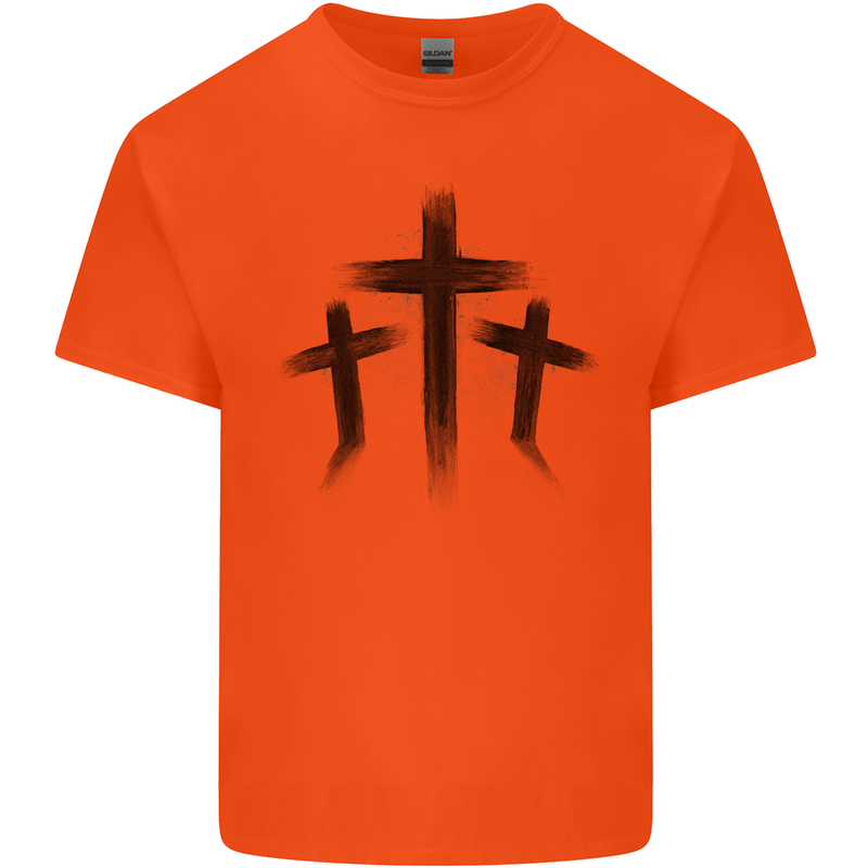 Three Grunge Crosses Gothic Kids T-Shirt Childrens Orange