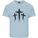 Three Grunge Crosses Gothic Mens Cotton T-Shirt Tee Top Light Blue