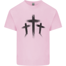 Three Grunge Crosses Gothic Mens Cotton T-Shirt Tee Top Light Pink