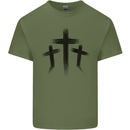 Three Grunge Crosses Gothic Mens Cotton T-Shirt Tee Top Military Green